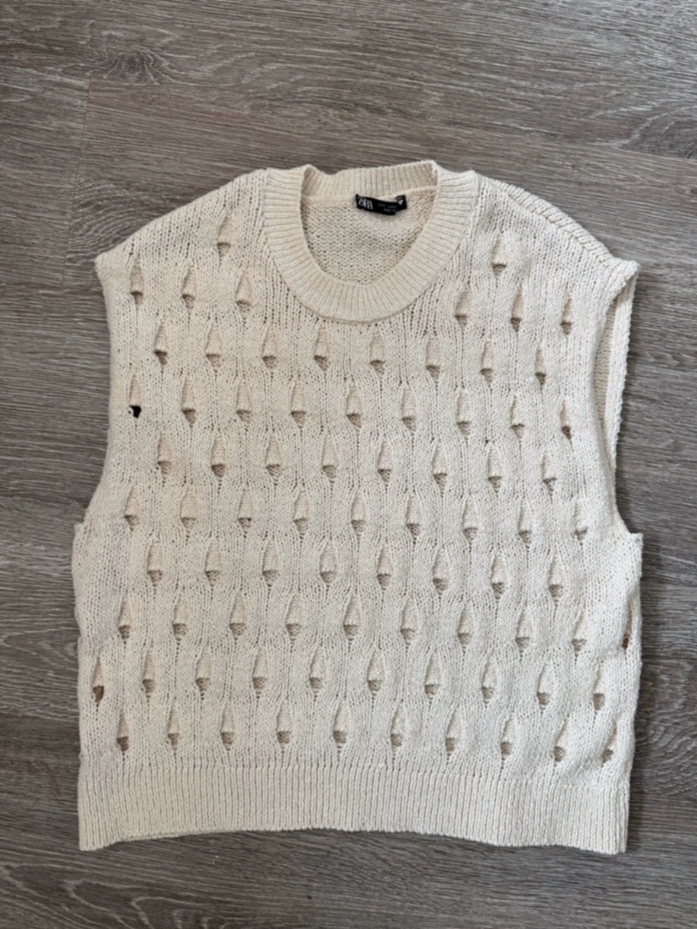 Zara Open Knit Crochet Sweater Vest Cream Ivory Sleeveless Top Size M Coastal - Picture 5 of 8